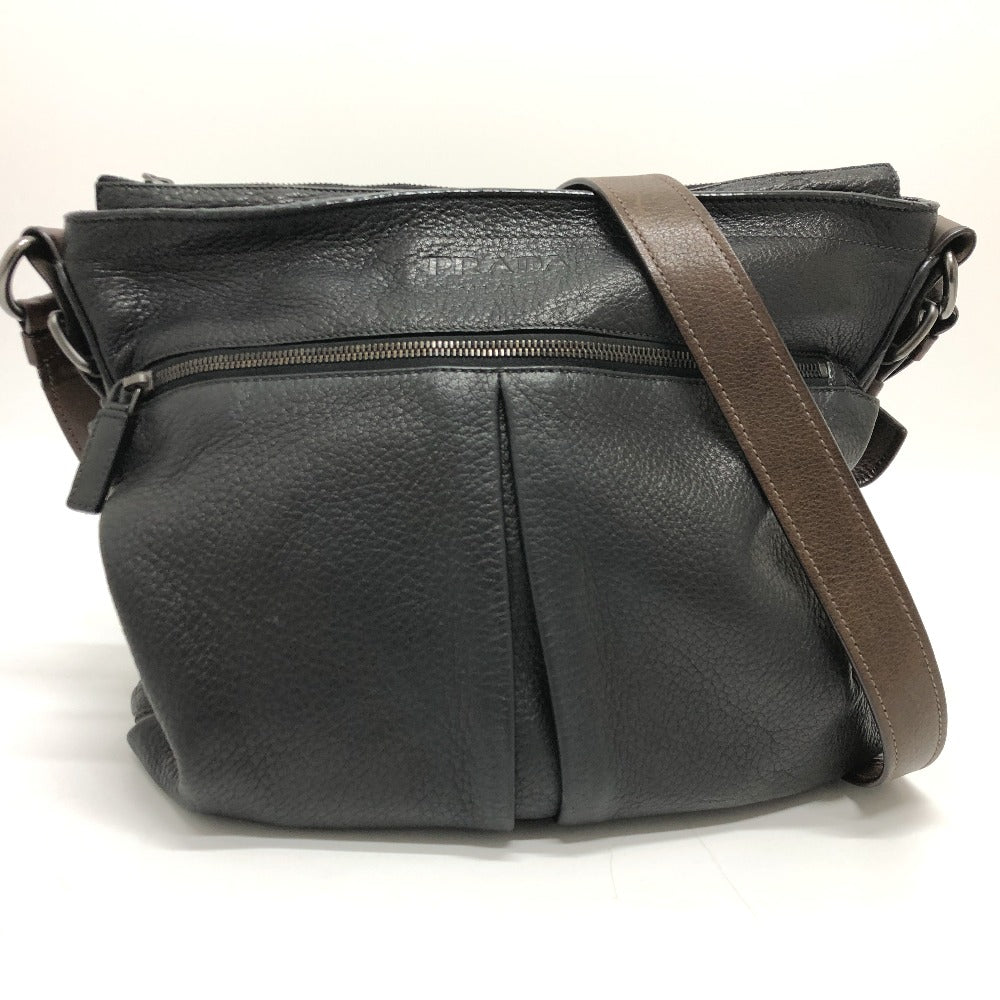 PRADA Shoulder Bag leather black Front pocket Women