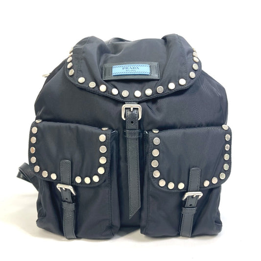 PRADA Backpack Nylon black logo Studs mens