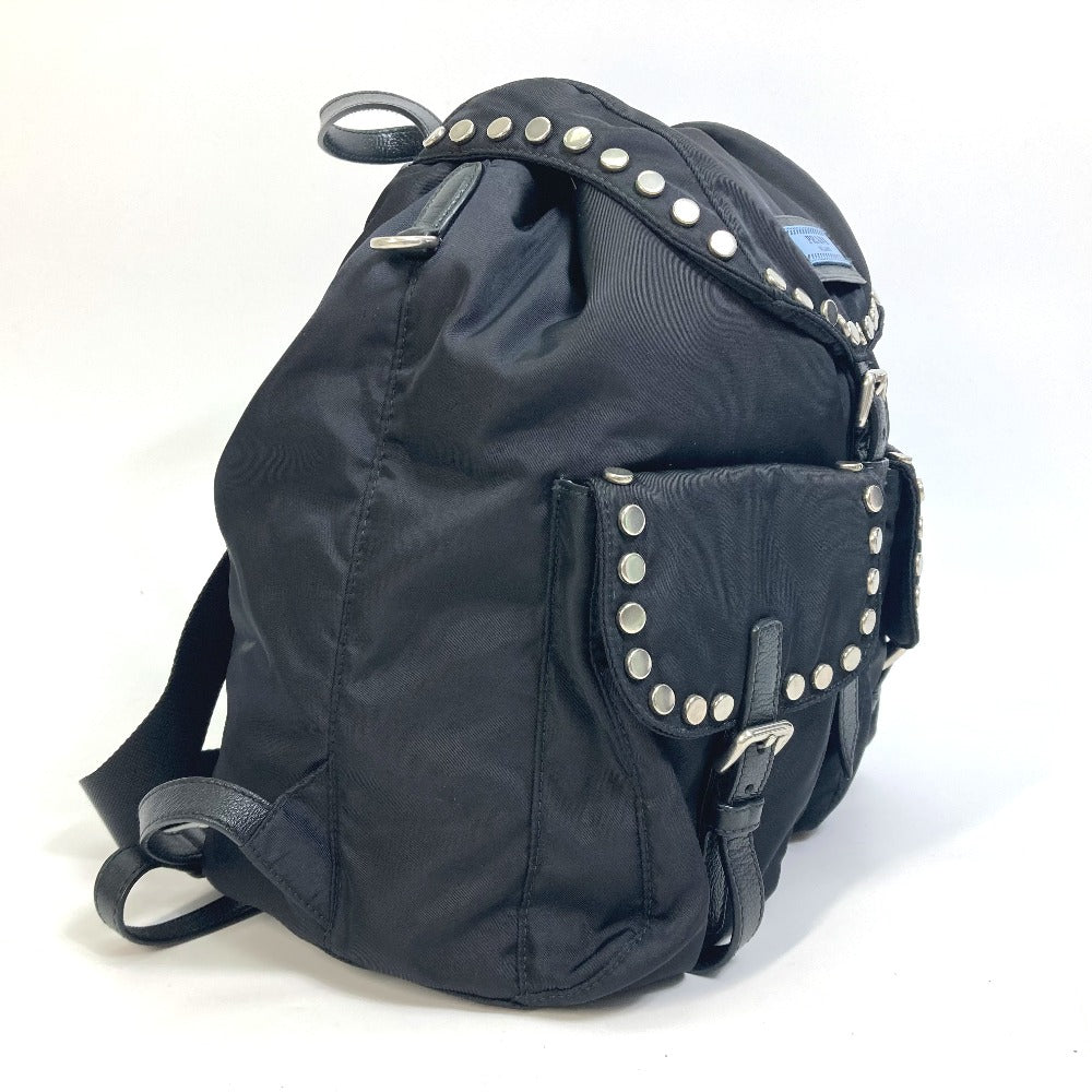PRADA Backpack Nylon black logo Studs mens