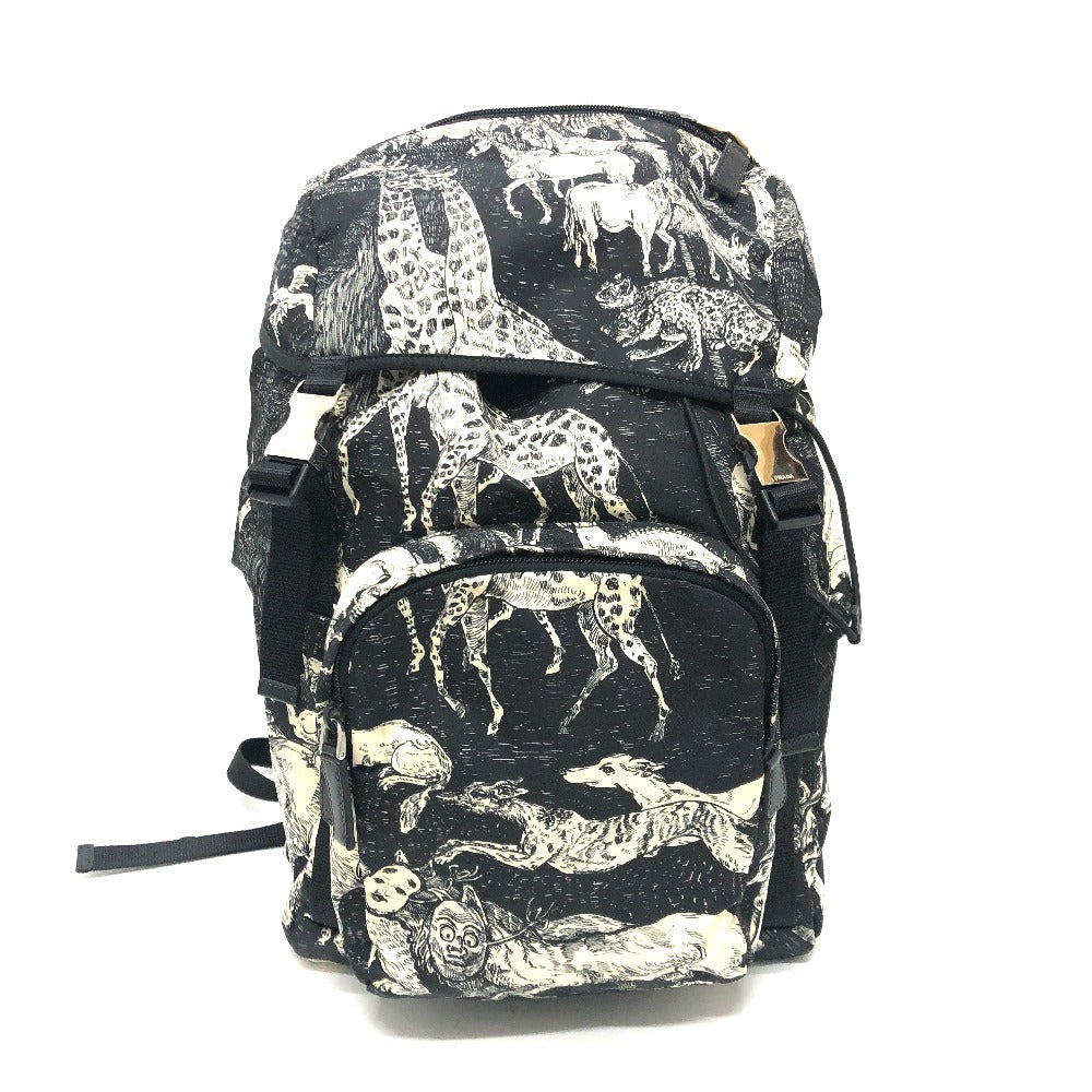 PRADA Backpack Nylon black Animal total pattern