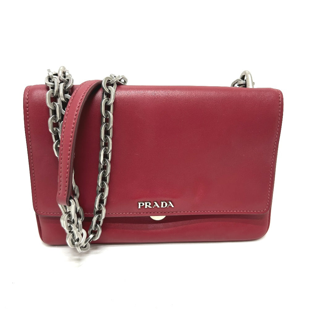 PRADA Shoulder Bag leather Red logo Women