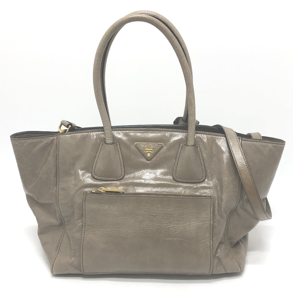 PRADA Tote Bag leather Brown logo