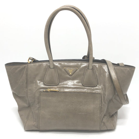 PRADA Tote Bag leather Brown logo