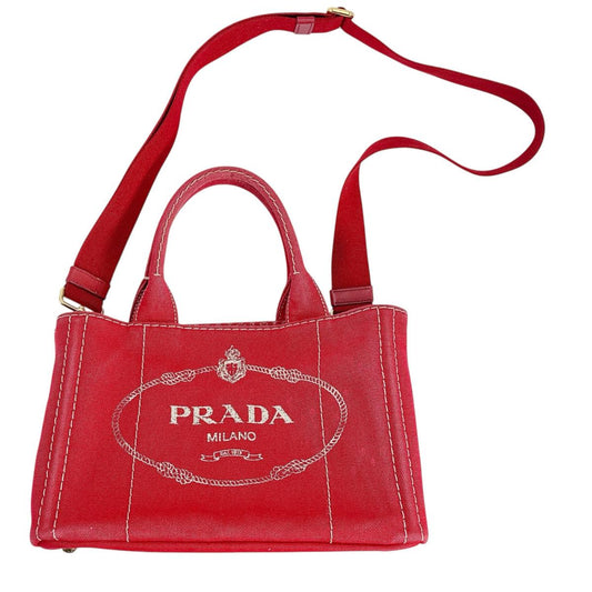 PRADA Tote Bag canvas Red 2way mini Canapa Women