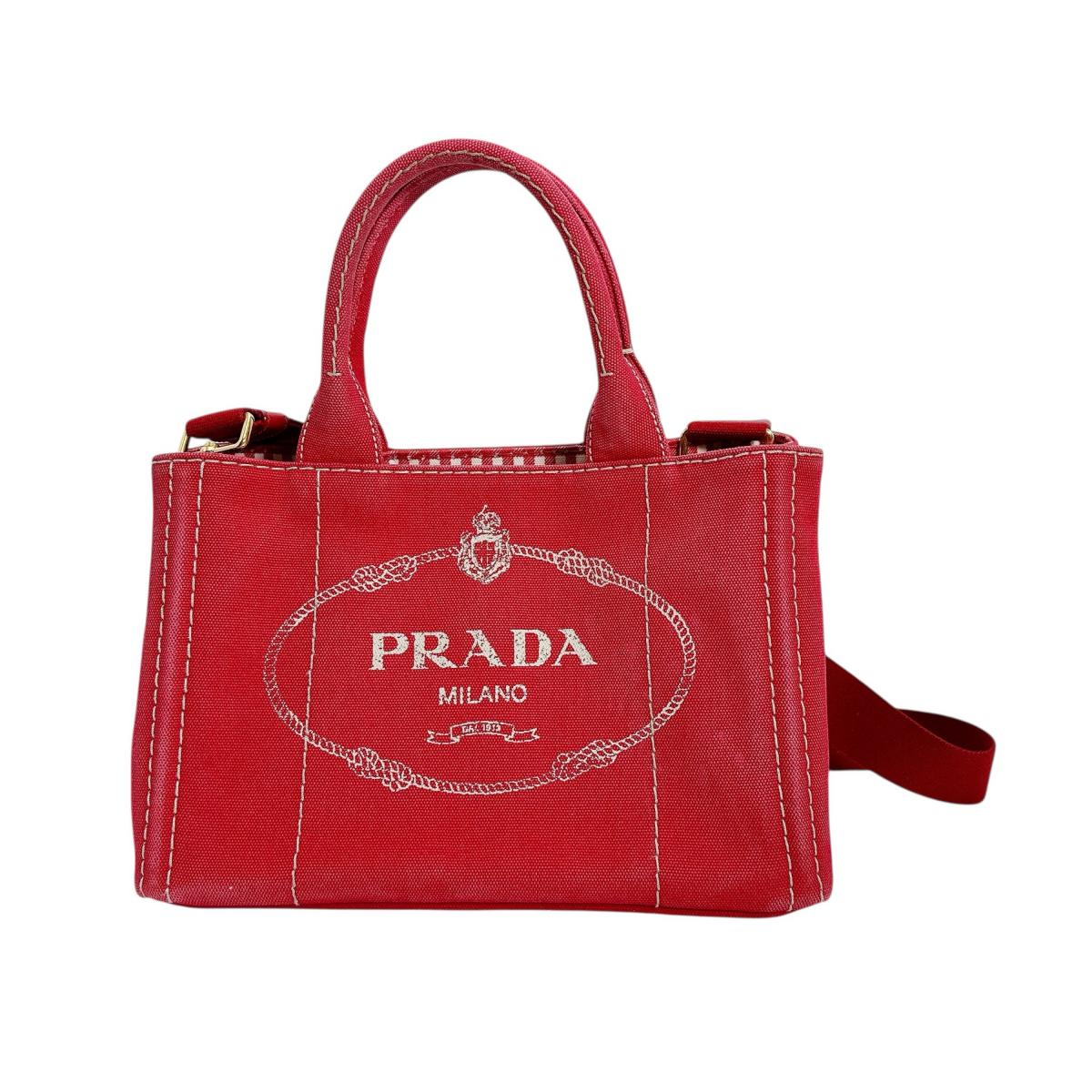 PRADA Tote Bag canvas Red 2way mini Canapa Women