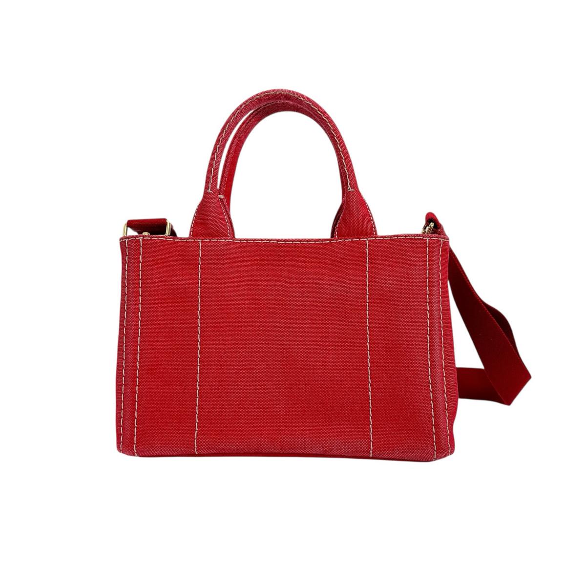 PRADA Tote Bag canvas Red 2way mini Canapa Women