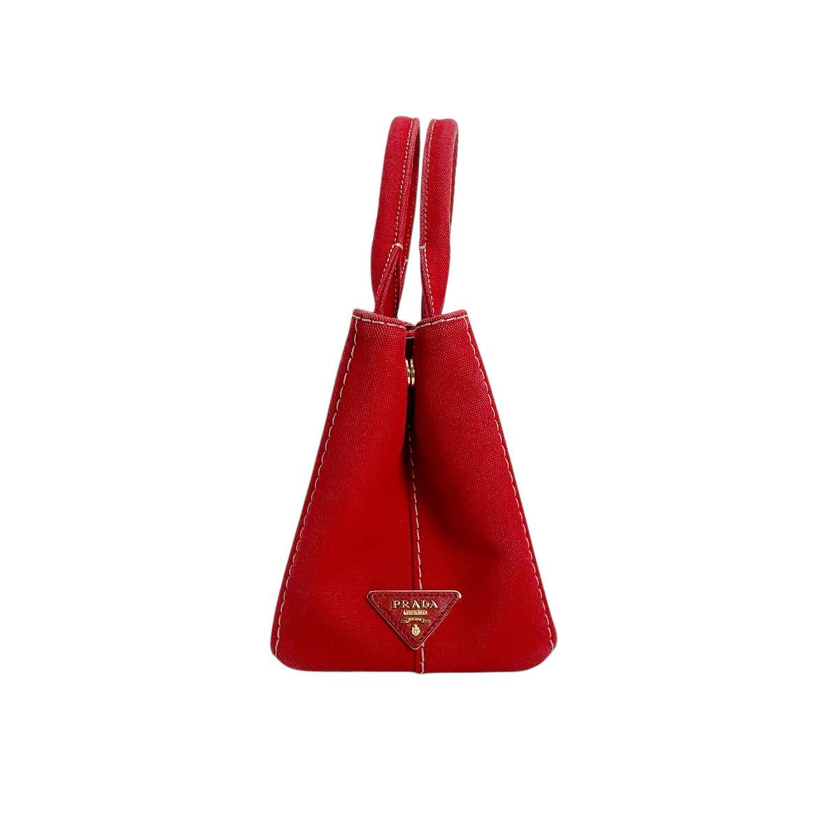 PRADA Tote Bag canvas Red 2way mini Canapa Women