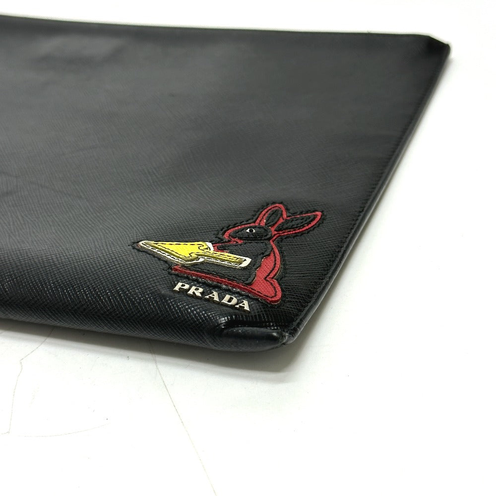 PRADA Clutch bag Safiano leather black logo rabbit mens