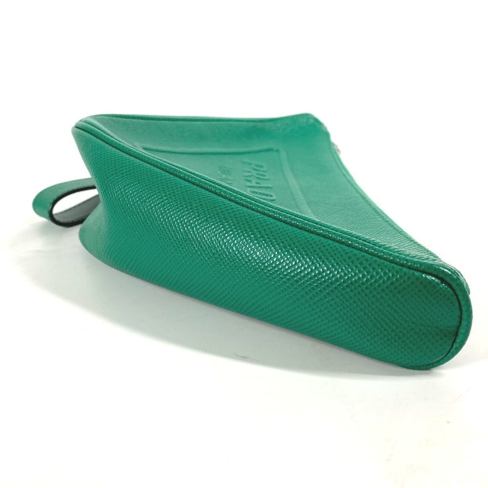 PRADA Clutch bag Safiano leather green Embossed logo Triangle logo plate mens