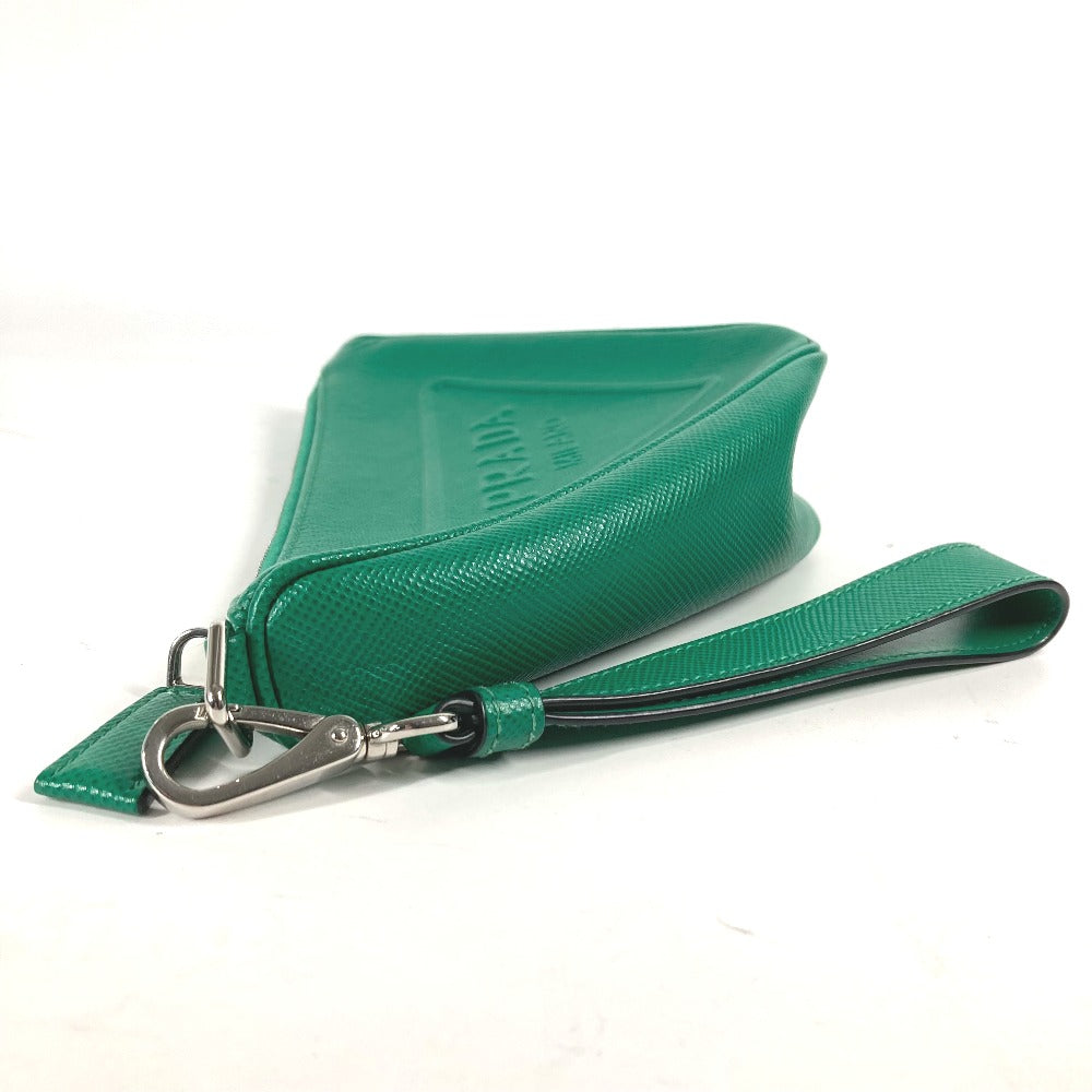 PRADA Clutch bag Safiano leather green Embossed logo Triangle logo plate mens