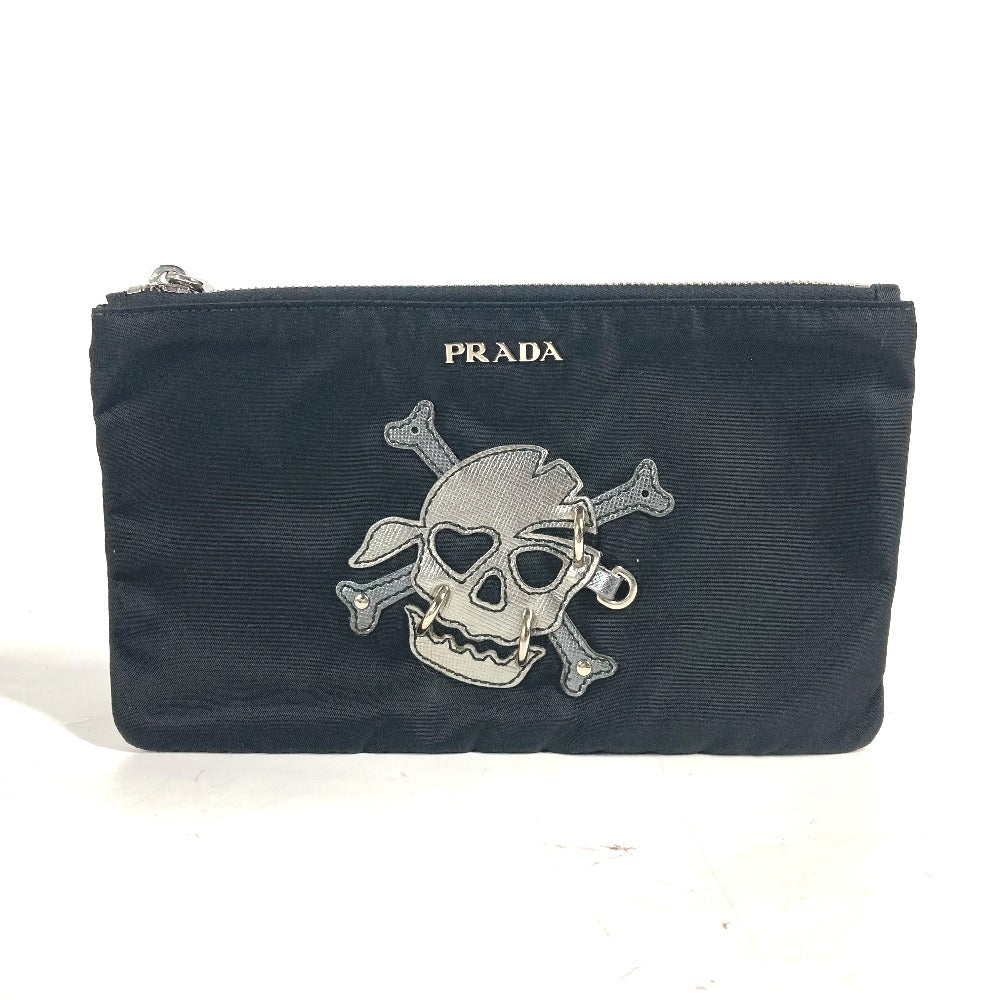 PRADA Pouch Nylon black Makeup pouch Cosmetics Pouch Skull skull unisex(Unisex)