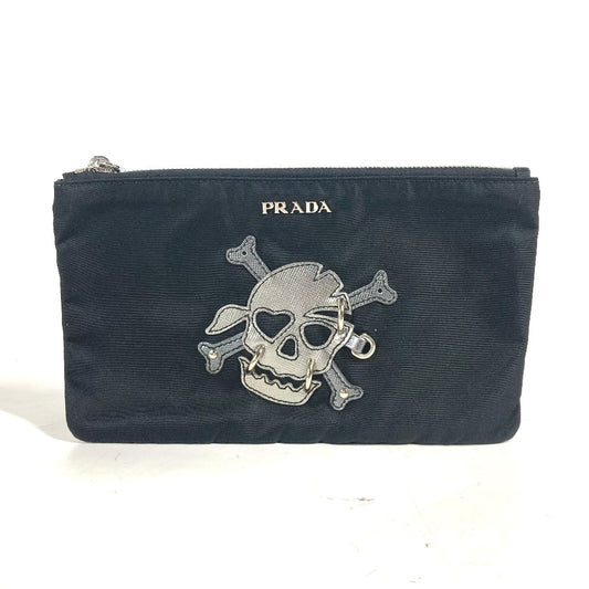 PRADA Pouch Nylon black Makeup pouch Cosmetics Pouch Skull skull unisex(Unisex)