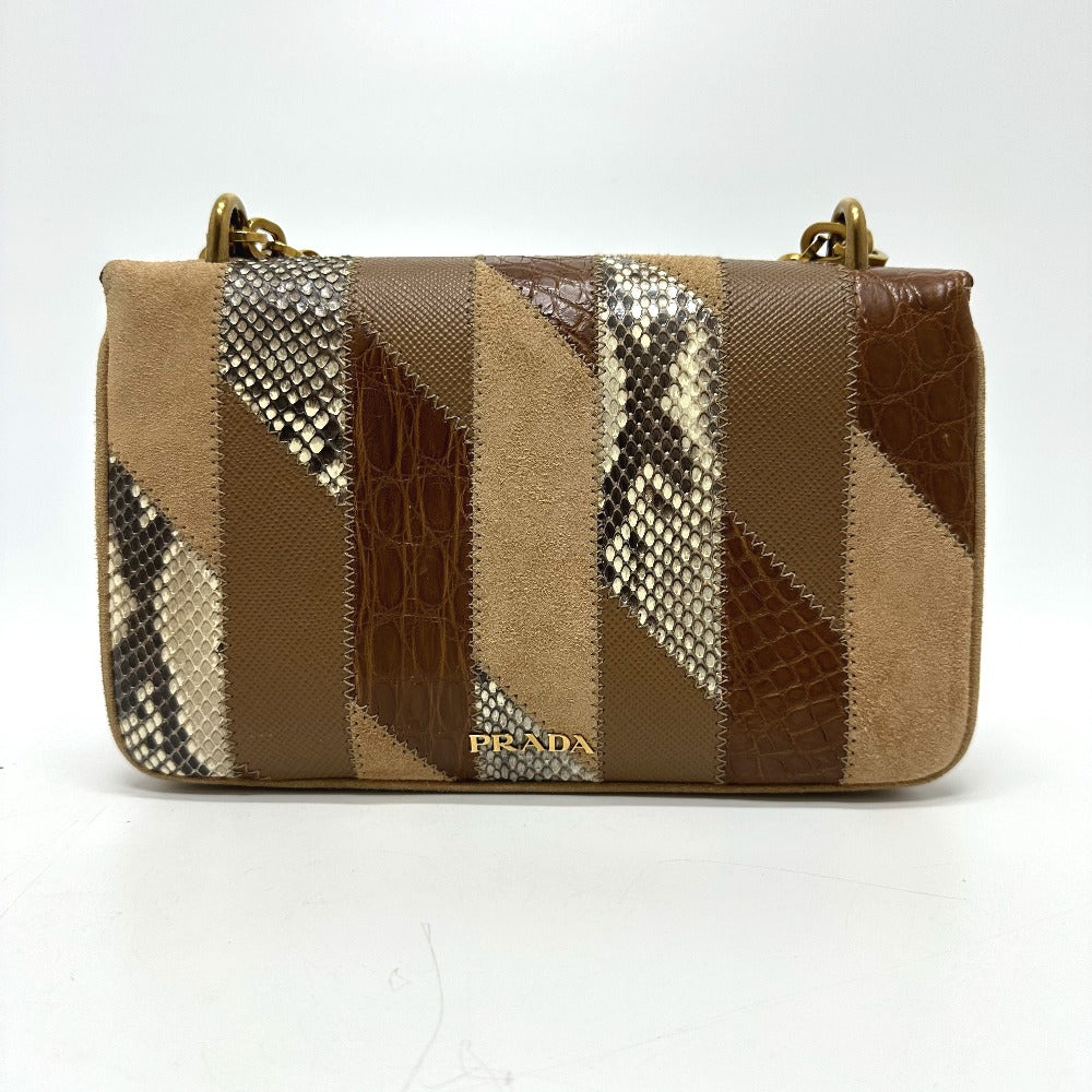 PRADA Shoulder Bag suede Brown logo
