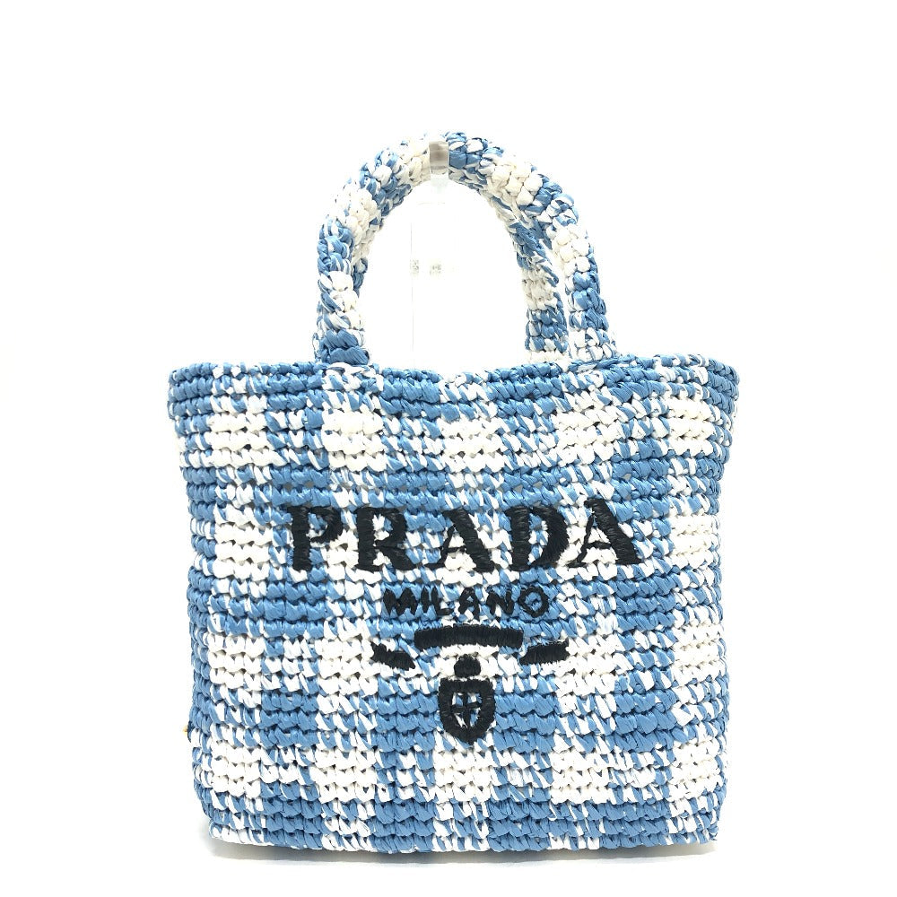 PRADA Tote Bag Raffia blue Small Crochet Women