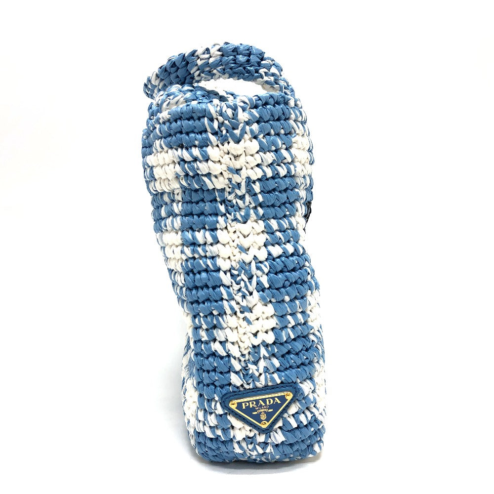 PRADA Tote Bag Raffia blue Small Crochet Women