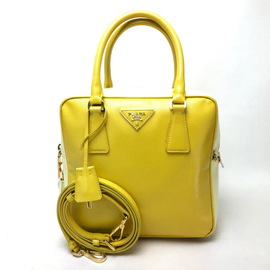 PRADA Handbag leather yellow By color Saffiano Bernice Women