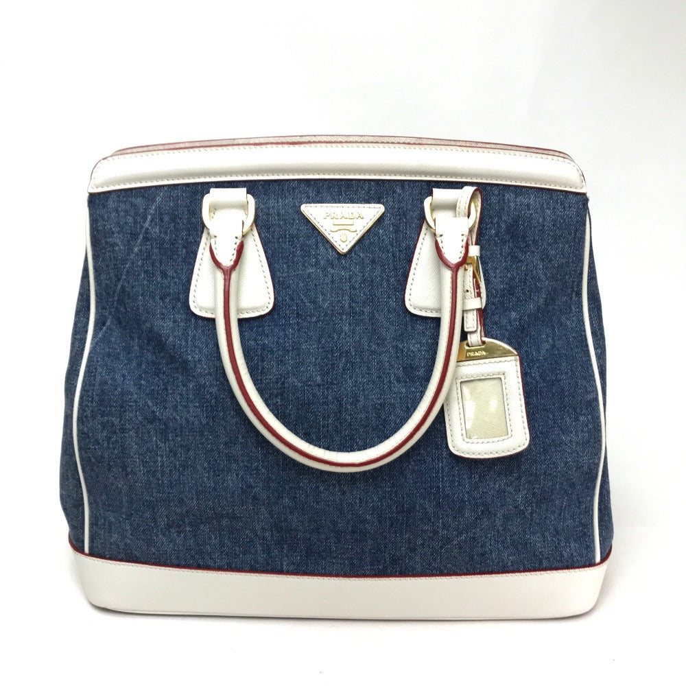 PRADA Handbag Cotton denim / leather blue logo Women