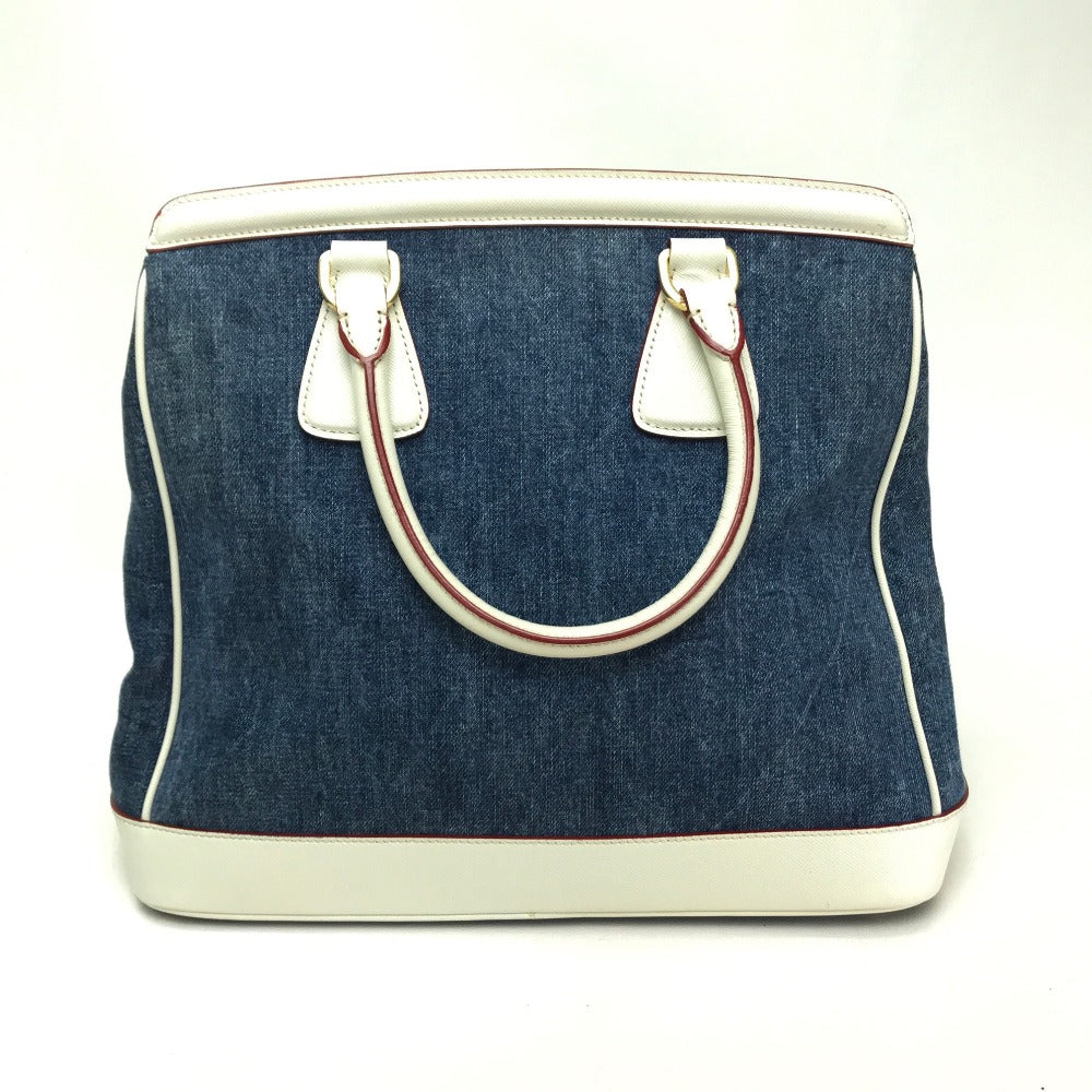 PRADA Handbag Cotton denim / leather blue logo Women