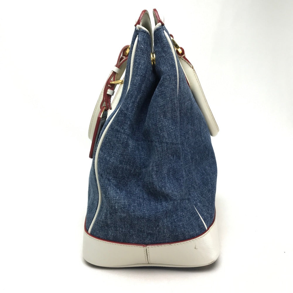 PRADA Handbag Cotton denim / leather blue logo Women