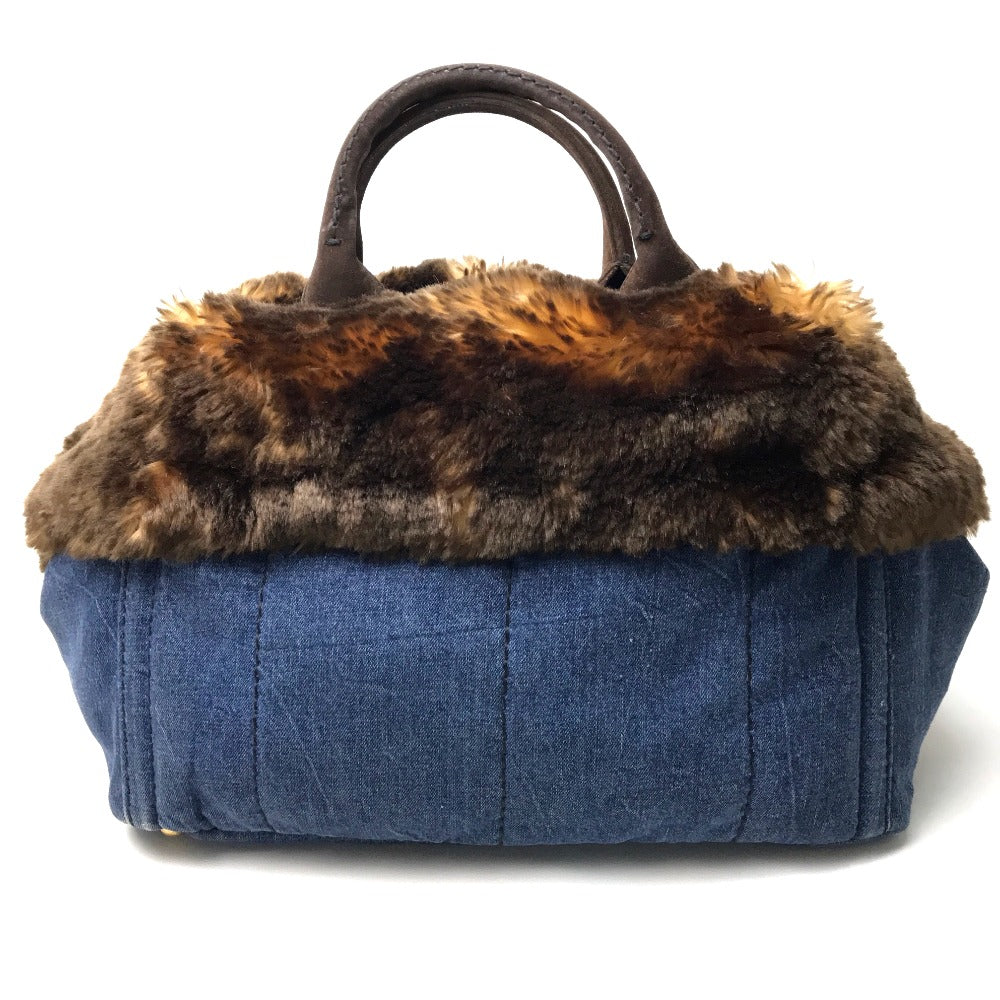 PRADA Tote Bag Denim / fake fur / suede blue Fur with bag Canapa Women