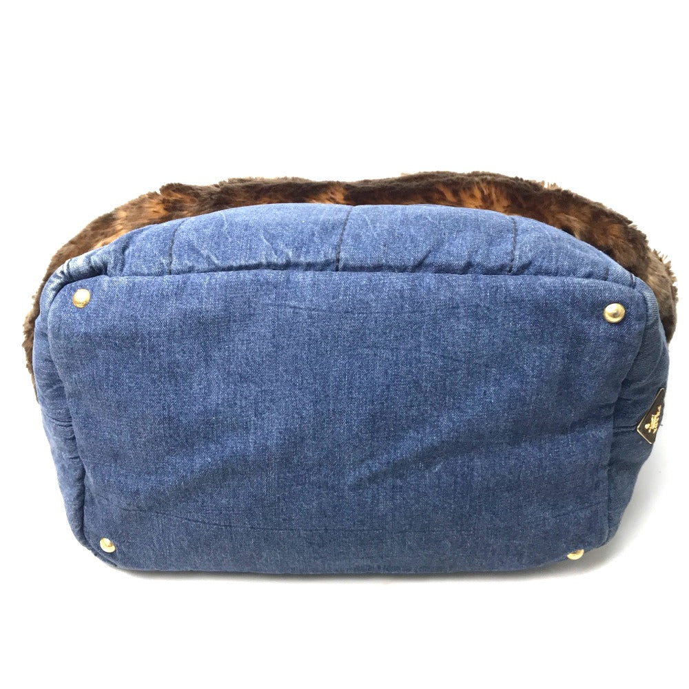 PRADA Tote Bag Denim / fake fur / suede blue Fur with bag Canapa Women