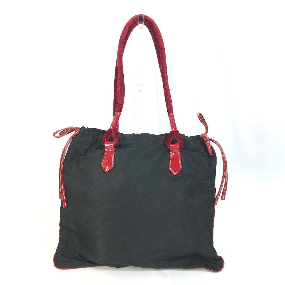 PRADA Handbag Patent leather, nylon, velour black By color logo drawstring bag triangle logo triangular logo plate Women