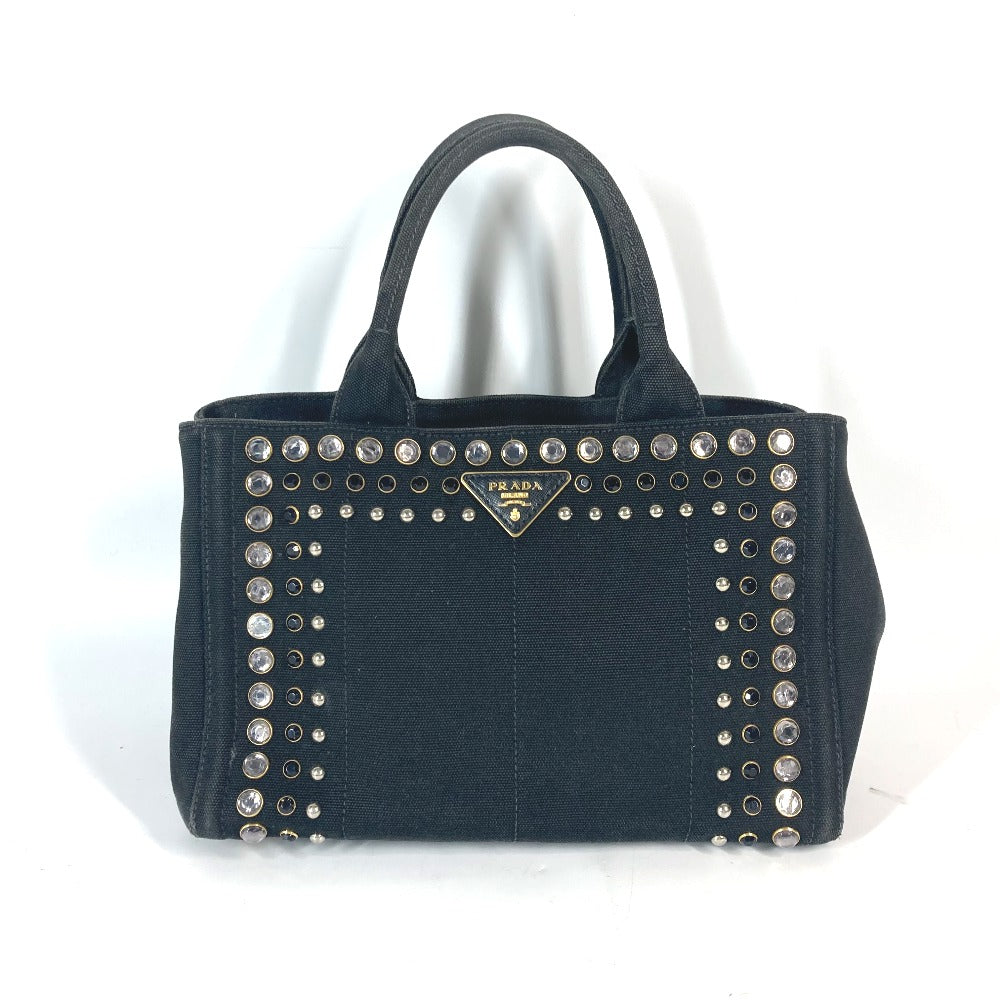 PRADA Tote Bag canvas black Crossbody Canapa S with Stones Women