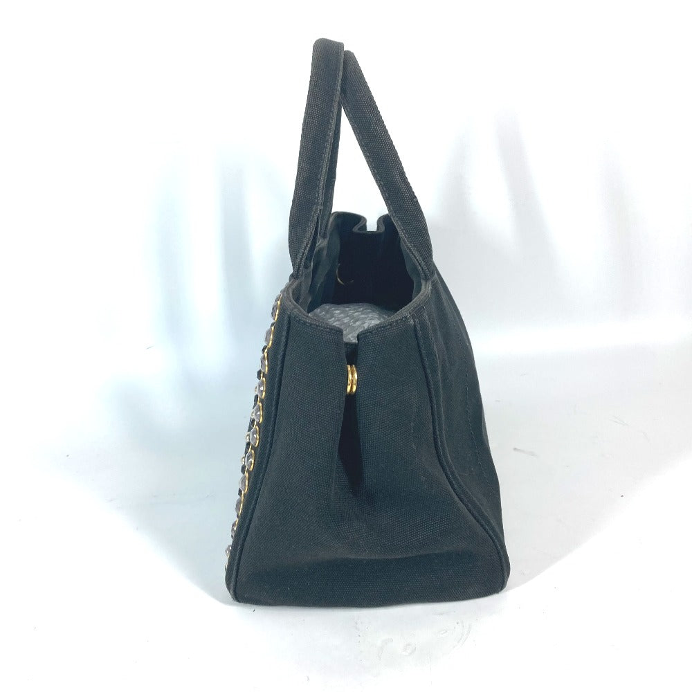 PRADA Tote Bag canvas black Crossbody Canapa S with Stones Women