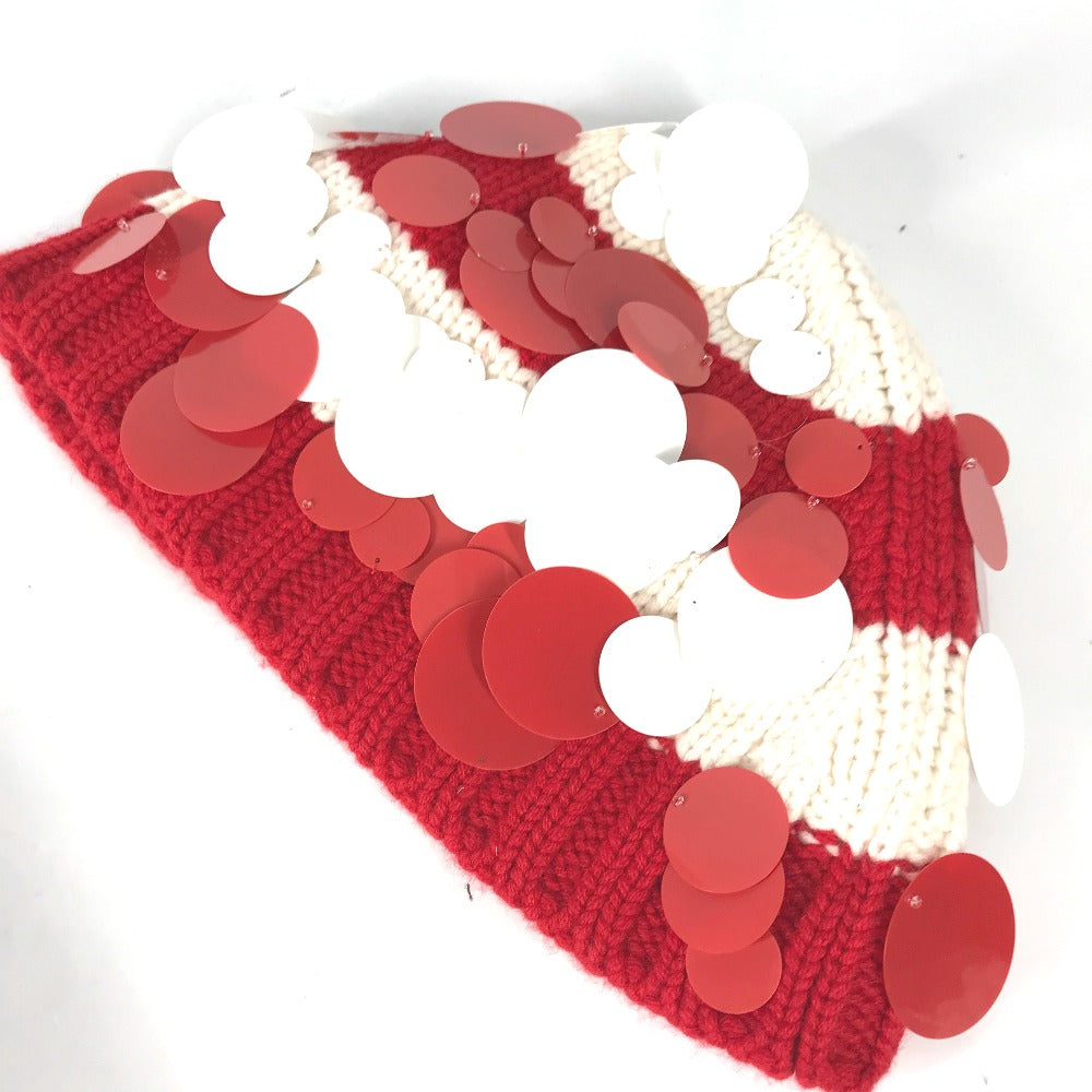 PRADA Knit hat cashmere Red Sequin Women M