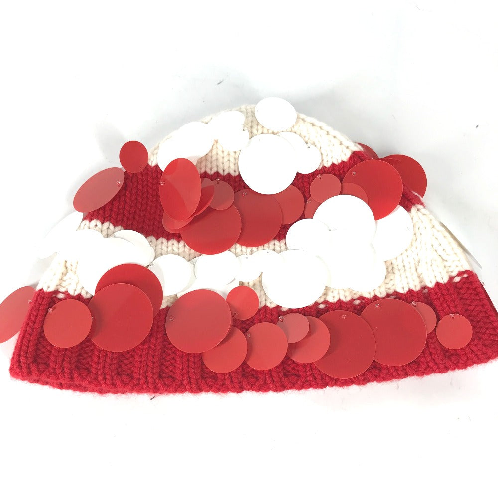PRADA Knit hat cashmere Red Sequin Women M