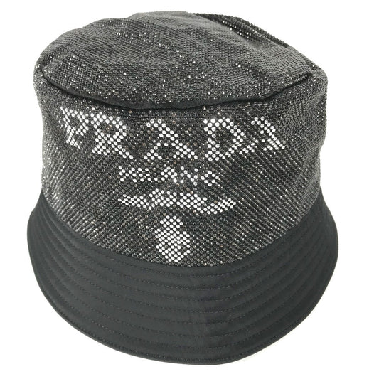 PRADA hat 1HC137 Nylon black logo studs mens L
