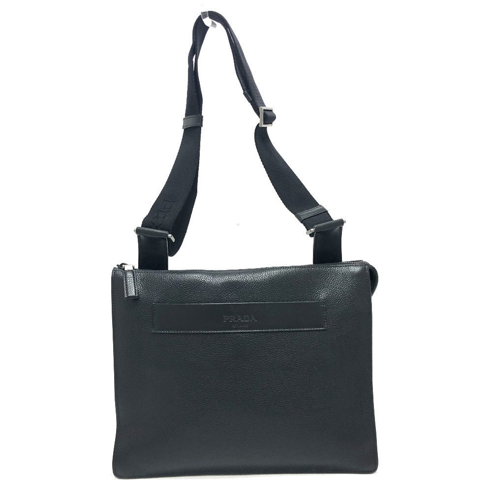 PRADA Shoulder Bag leather black Triangular plate mens