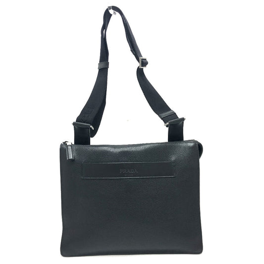PRADA Shoulder Bag leather black Triangular plate mens