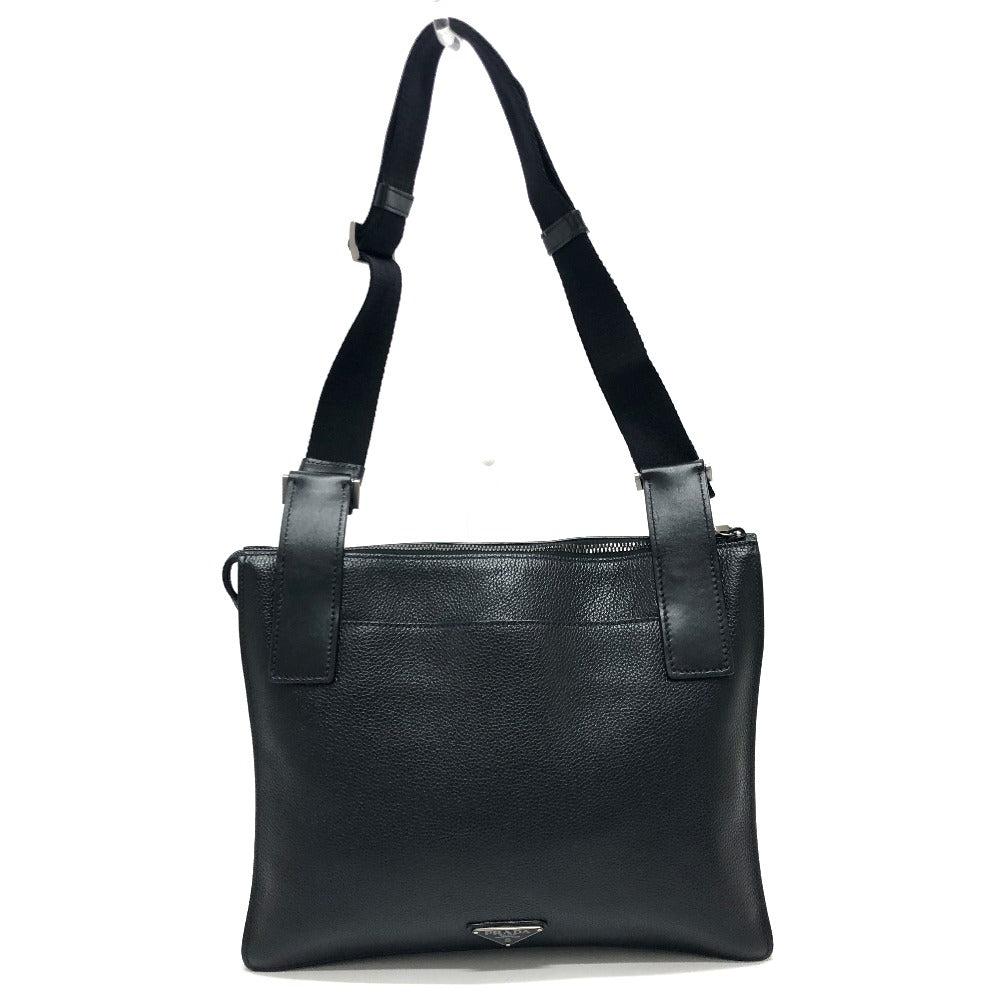 PRADA Shoulder Bag leather black Triangular plate mens