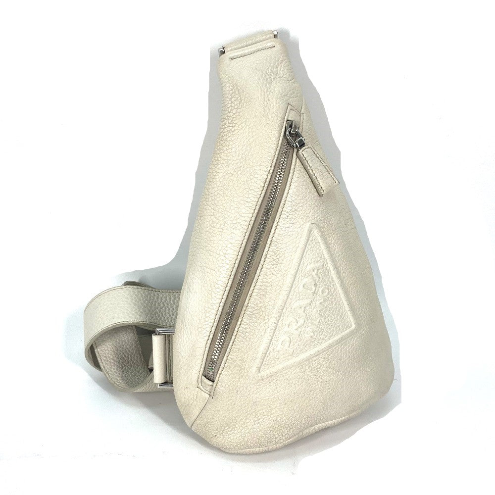 PRADA Sling bag leather white Triangle logo Cross Vitello Dino Leather Bag mens