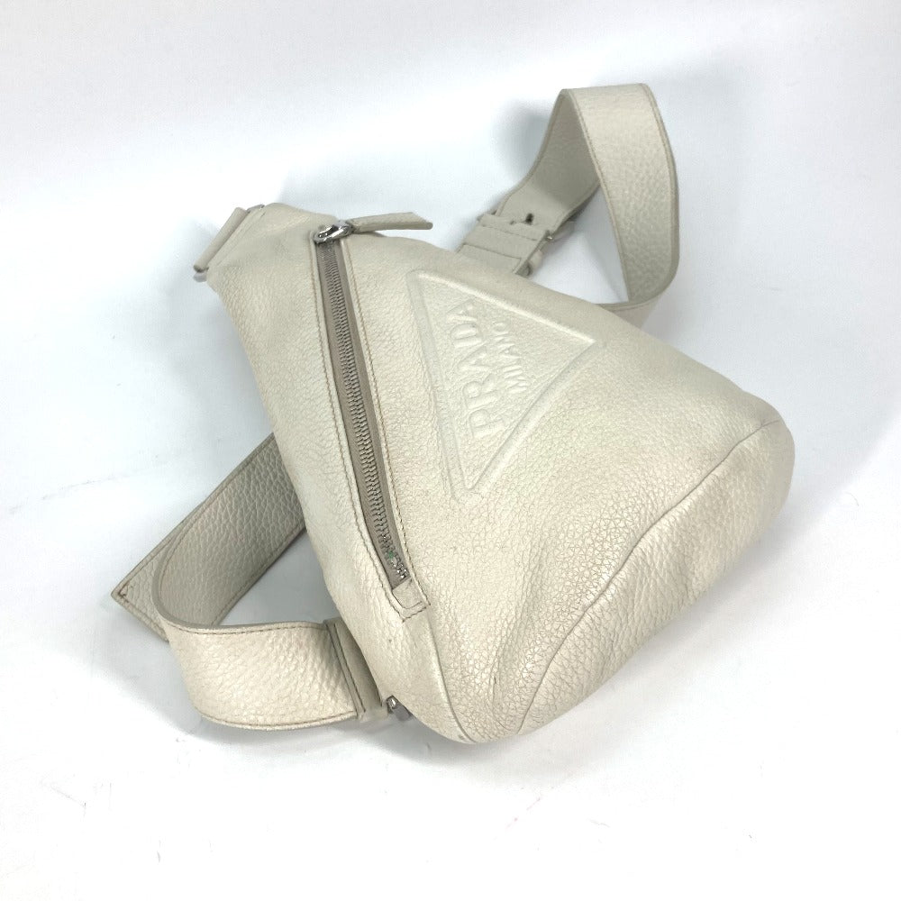 PRADA Sling bag leather white Triangle logo Cross Vitello Dino Leather Bag mens