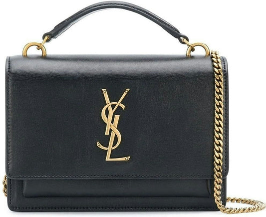 Luxury Saint Laurent Trending 2026 Women's Sunset Logo Plaque Chain Wallet in Nero/Nero | 533026D422W1000