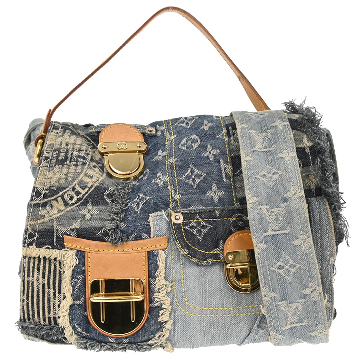 Louis Vuitton 2007 Monogram Denim Patchwork Postie 2way Shoulder Handbag M95374