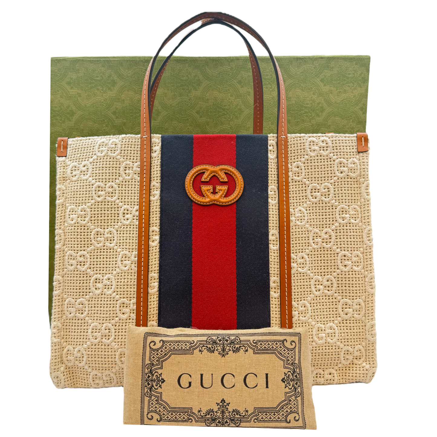 Gucci Brown Leather Canvas Tote Style 39