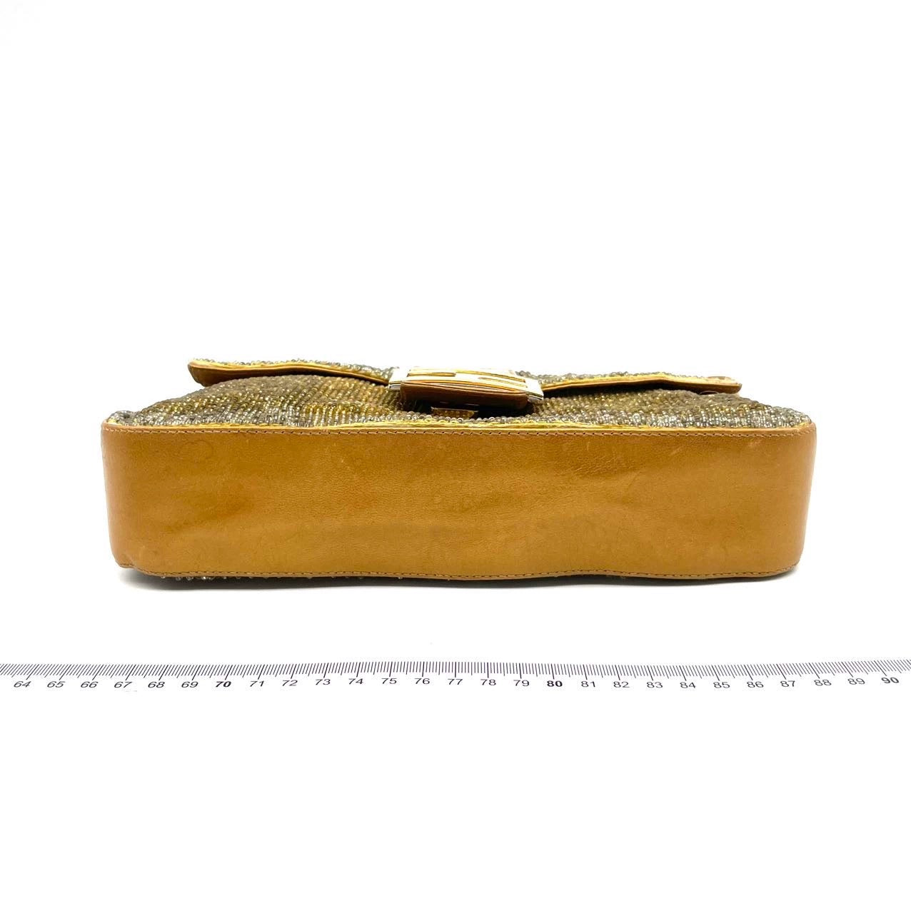 Fendi Baguette   Gold beads and Gold Iridescent Leather