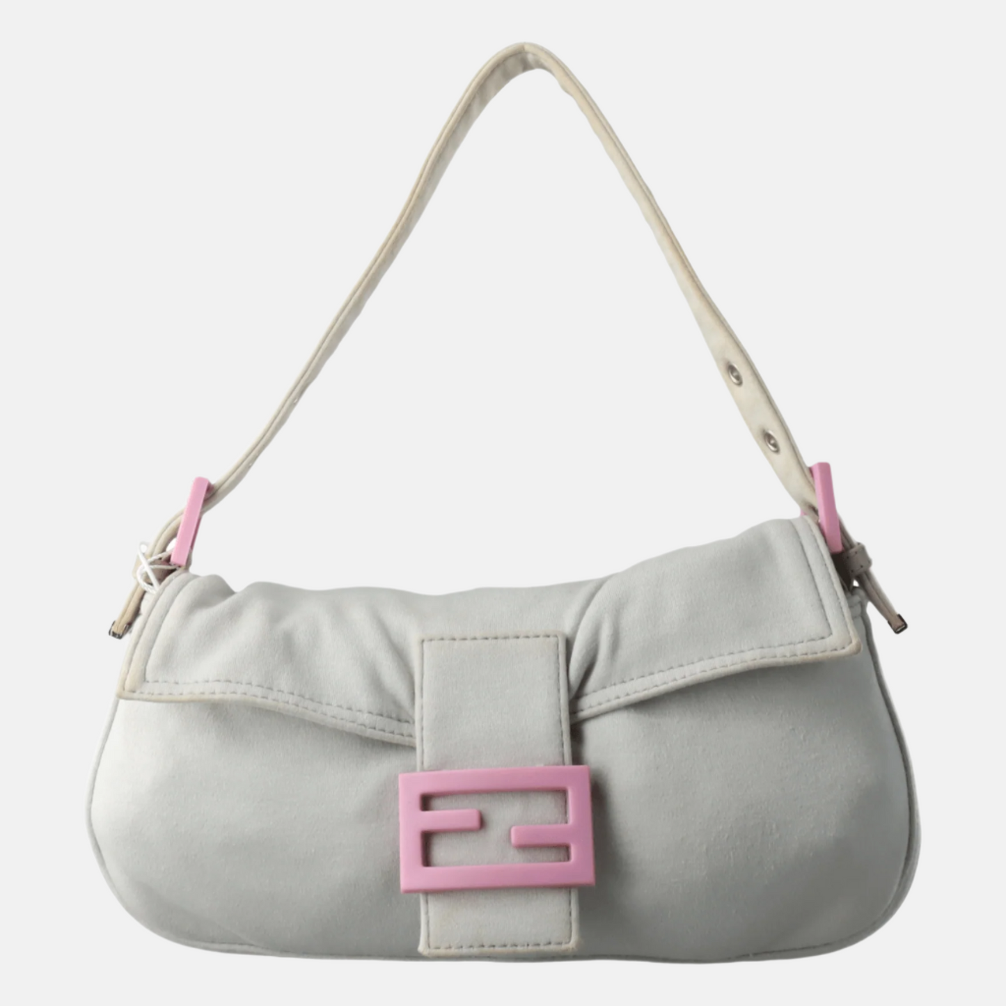 FENDI Baguette   Pale Grey Cloth Pink Buckle