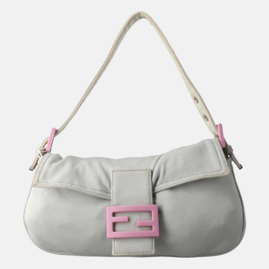 FENDI Baguette   Pale Grey Cloth Pink Buckle