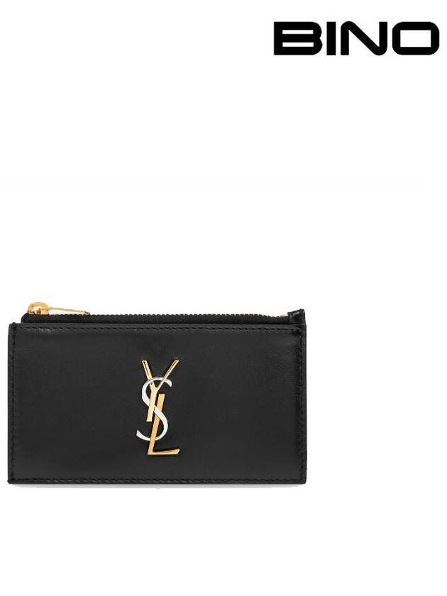 Luxury Saint Laurent Trending 2026 Cassandra Fragment Zipper Card Case Lambskin Black