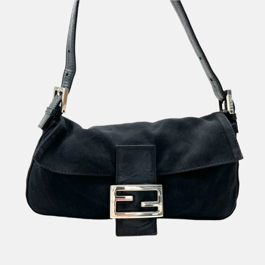FENDI Baguette   Black Cloth Silver Hardware