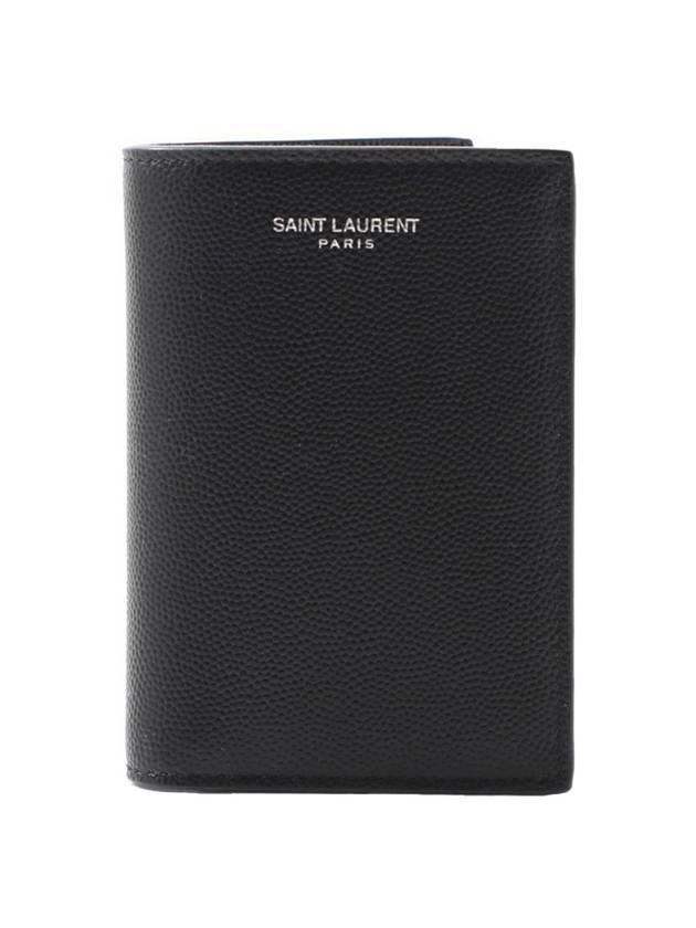 Luxury Saint Laurent Trending 2026 Logo Grain Leather Half Wallet Black