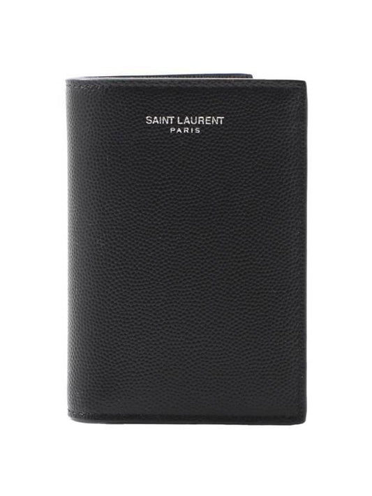 Luxury Saint Laurent Trending 2026 Logo Grain Leather Half Wallet Black