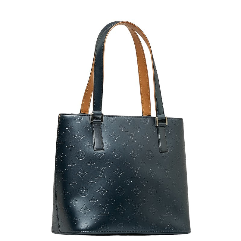Louis Vuitton Monogram Matt Stockton Handbag Blue Leather Louis Vuitton