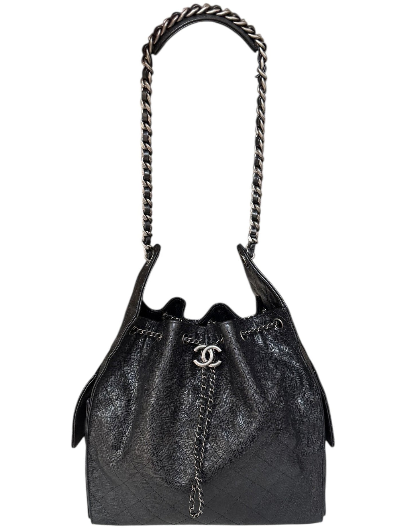 Chanel 2026 Black Leather Medium 25 Hobo Shoulder Bag