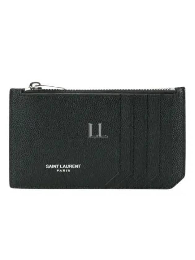 Luxury Saint Laurent Trending 2026 Leather Zipper Classic Fragment Card Wallet Black