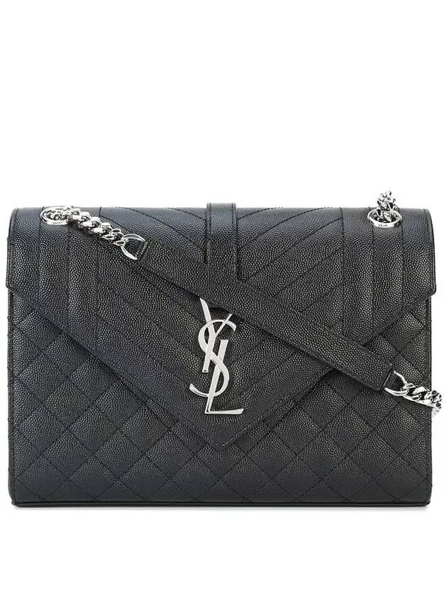 Luxury Saint Laurent Trending 2025 Envelope Medium Chain Bag in Mix Matelasse Grain De Poudre Embossed Leather Black